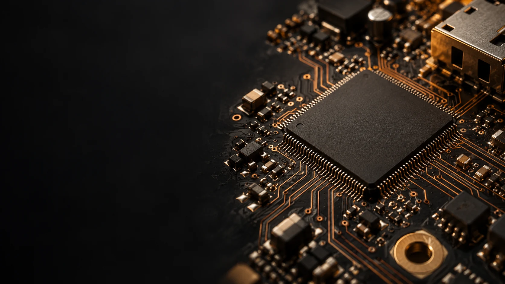 Industrial circuit board in warm copper light
